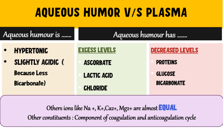 image depictig aqueous humor composition v/s blood plasma composition