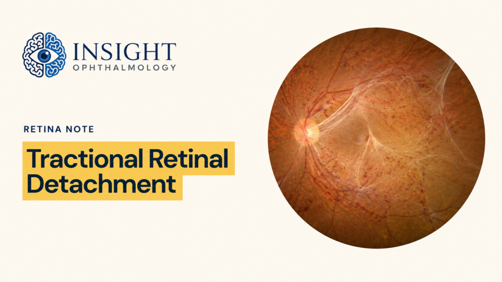 Fundus appearance of tractional retinal detachment with fibrovascular proliferation in proliferative diabetic retinopathy.